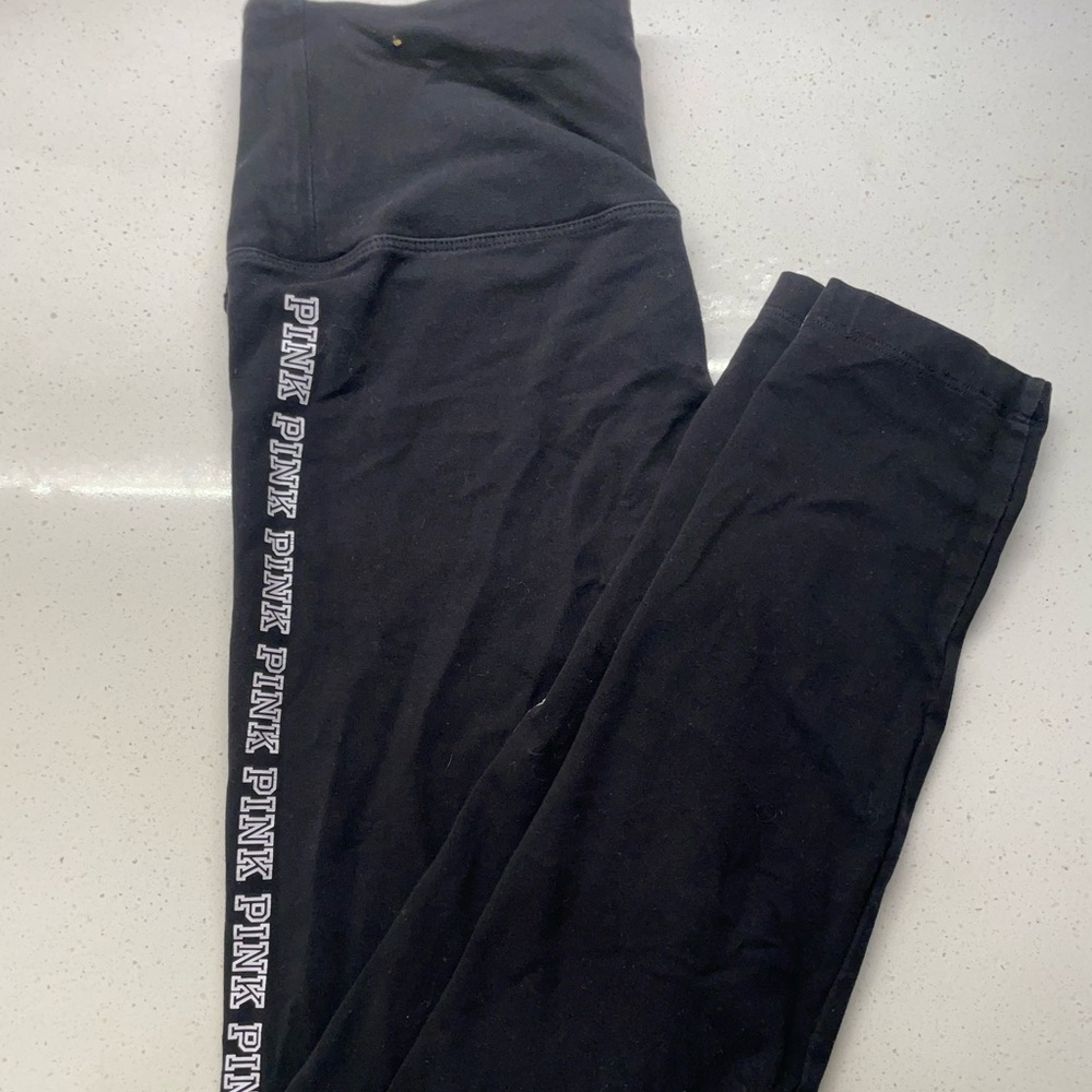 PINK Victoria's Secret Black Leggings with Pink Logo